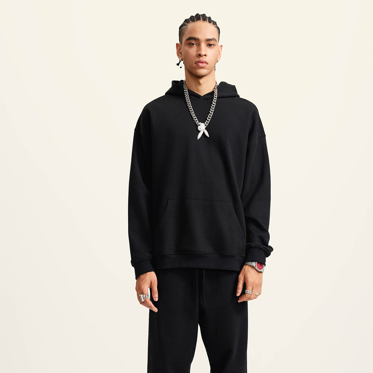Solid Color Kangaroo Pocket Hoodie-INNBLAC Fashion Apparel
