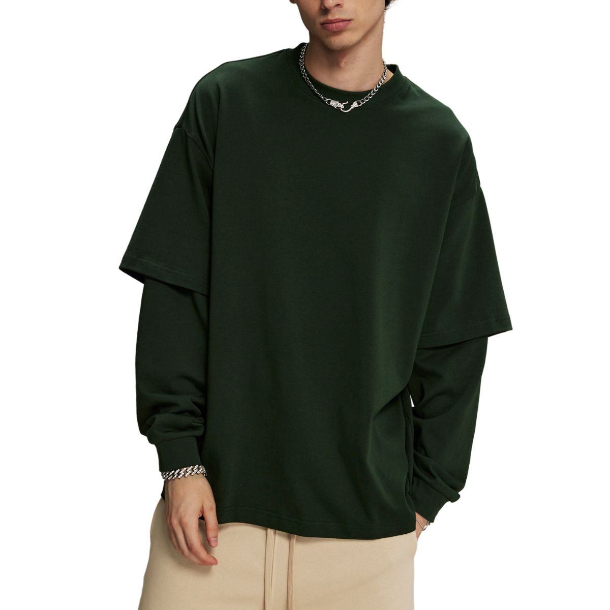 Solid Color Mock Two Piece Sweatshirt - Custom-INNBLAC Fashion Apparel