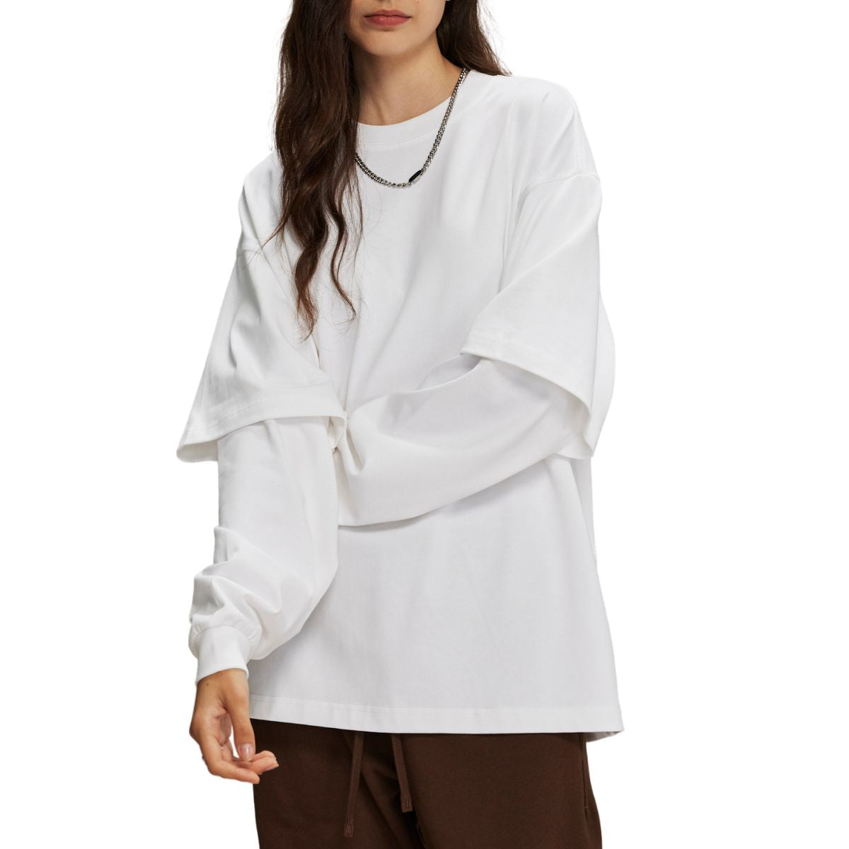 Women's Solid Color Mock Two Piece Sweatshirt-INNBLAC Fashion Apparel