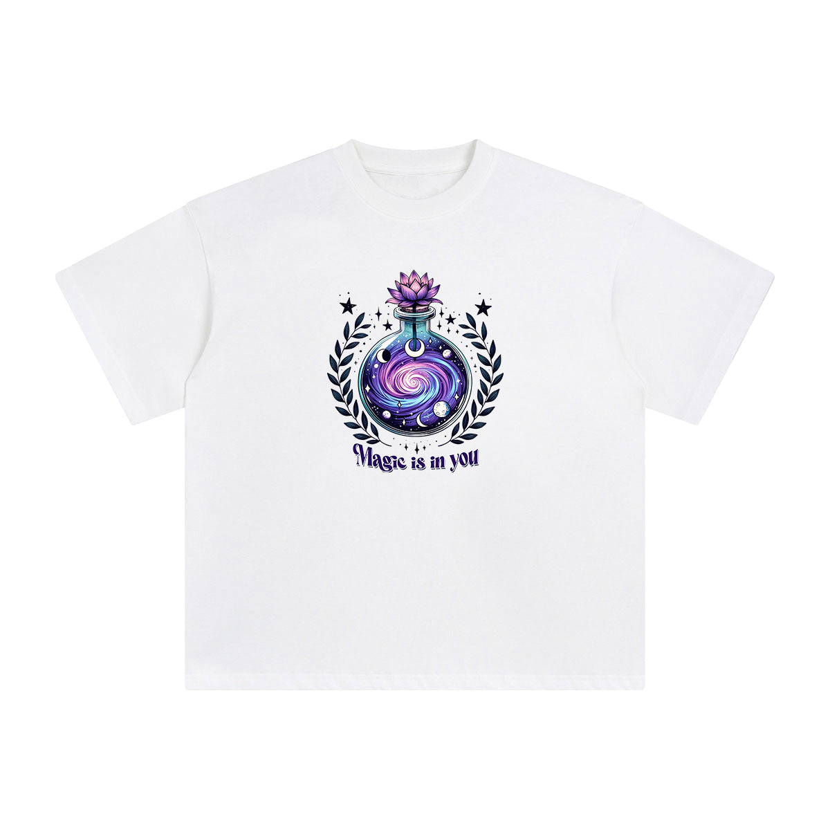 Space Bottle & Lotus Graphic Tee-INNBLAC Fashion Apparel