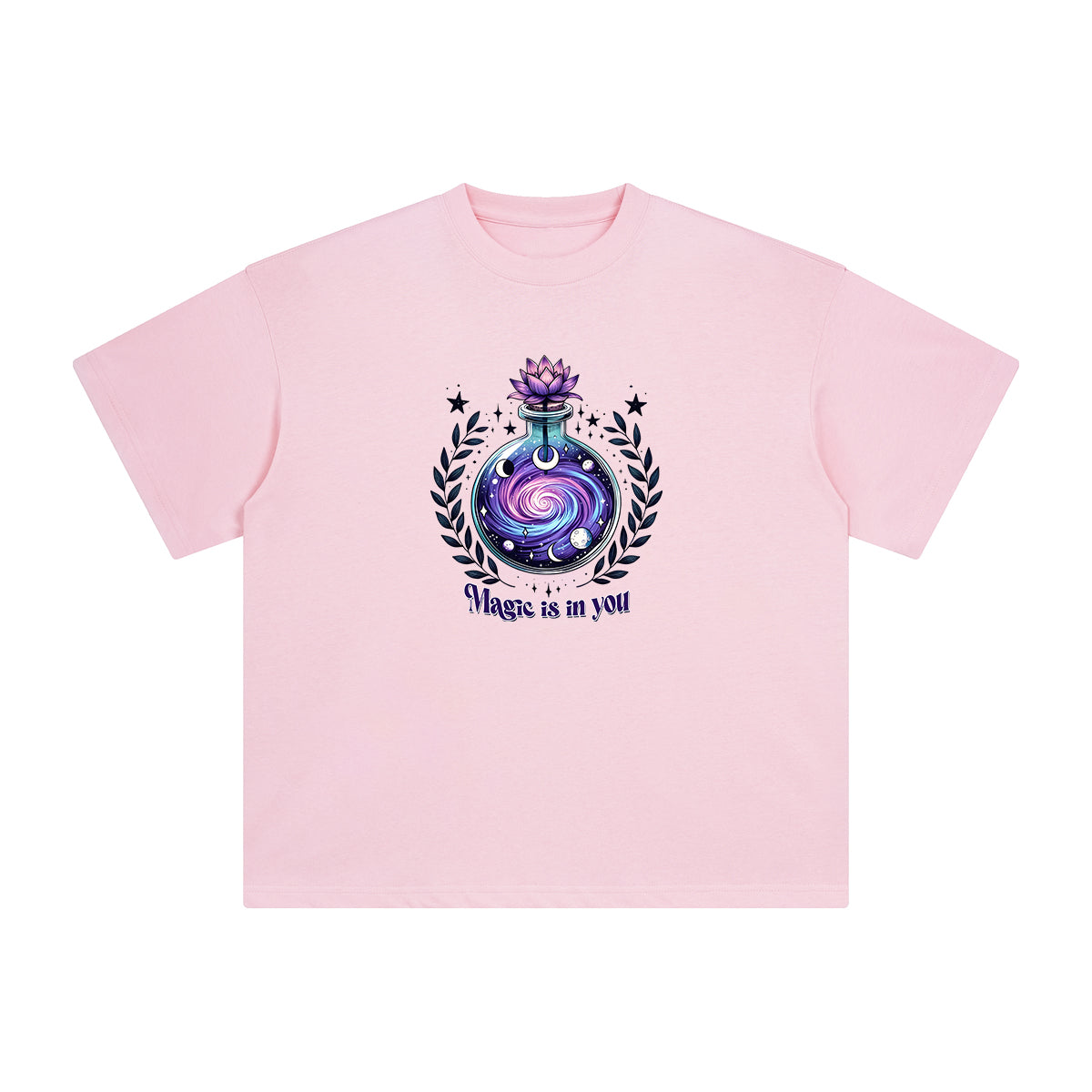 Space Bottle & Lotus Graphic Tee-INNBLAC Fashion Apparel