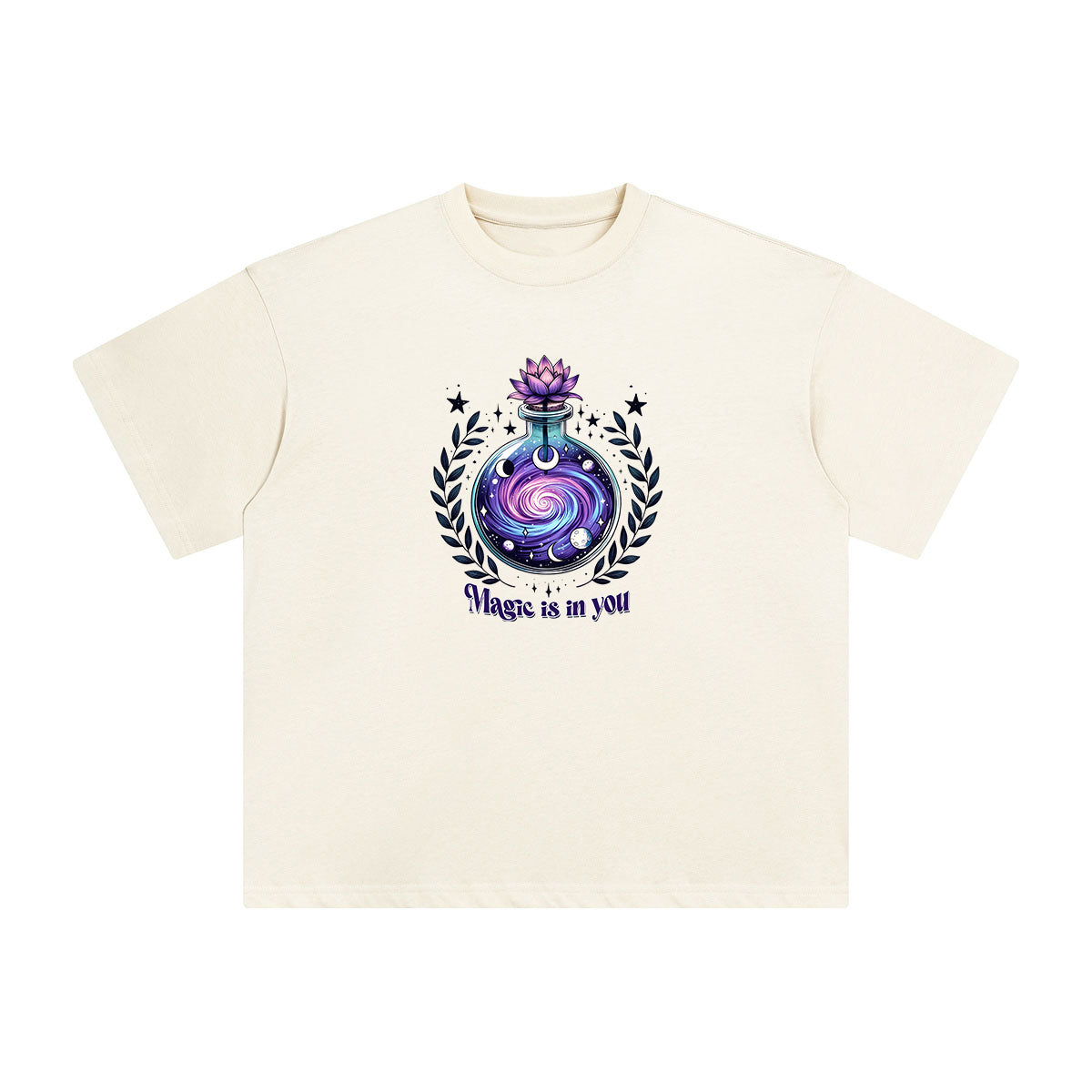 Space Bottle & Lotus Graphic Tee-INNBLAC Fashion Apparel