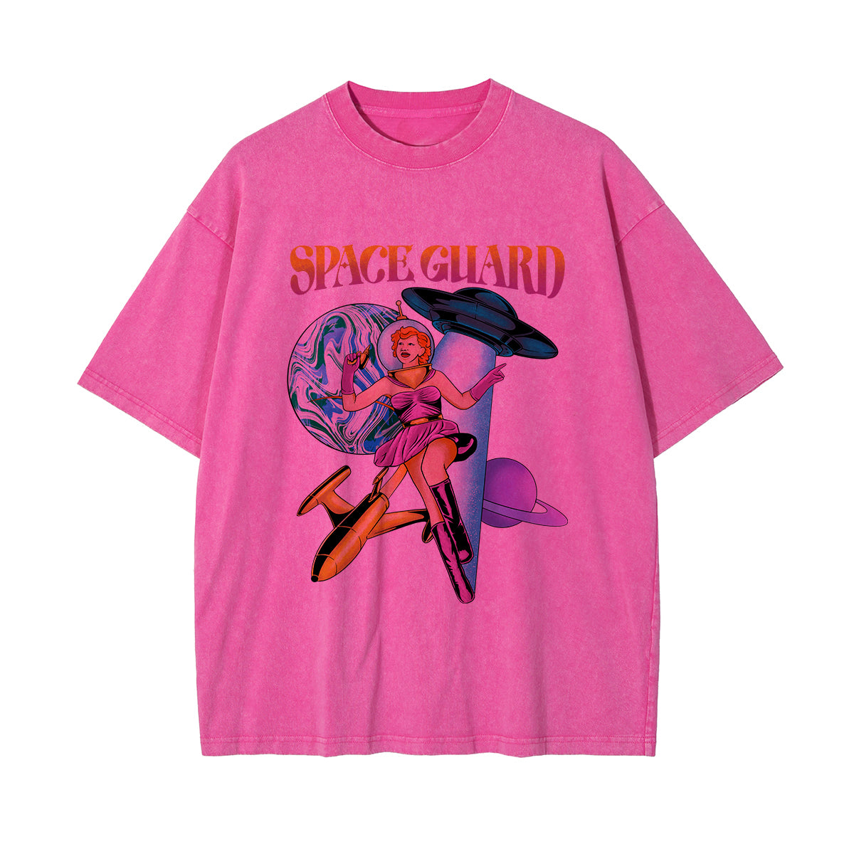 Space Guard Washed Graphic Tee-INNBLAC Fashion Apparel