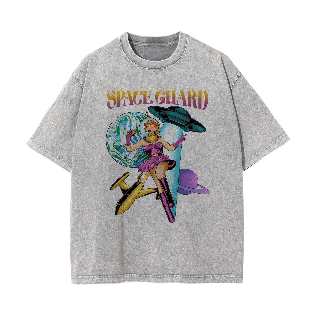 Space Guard Washed Graphic Tee-INNBLAC Fashion Apparel