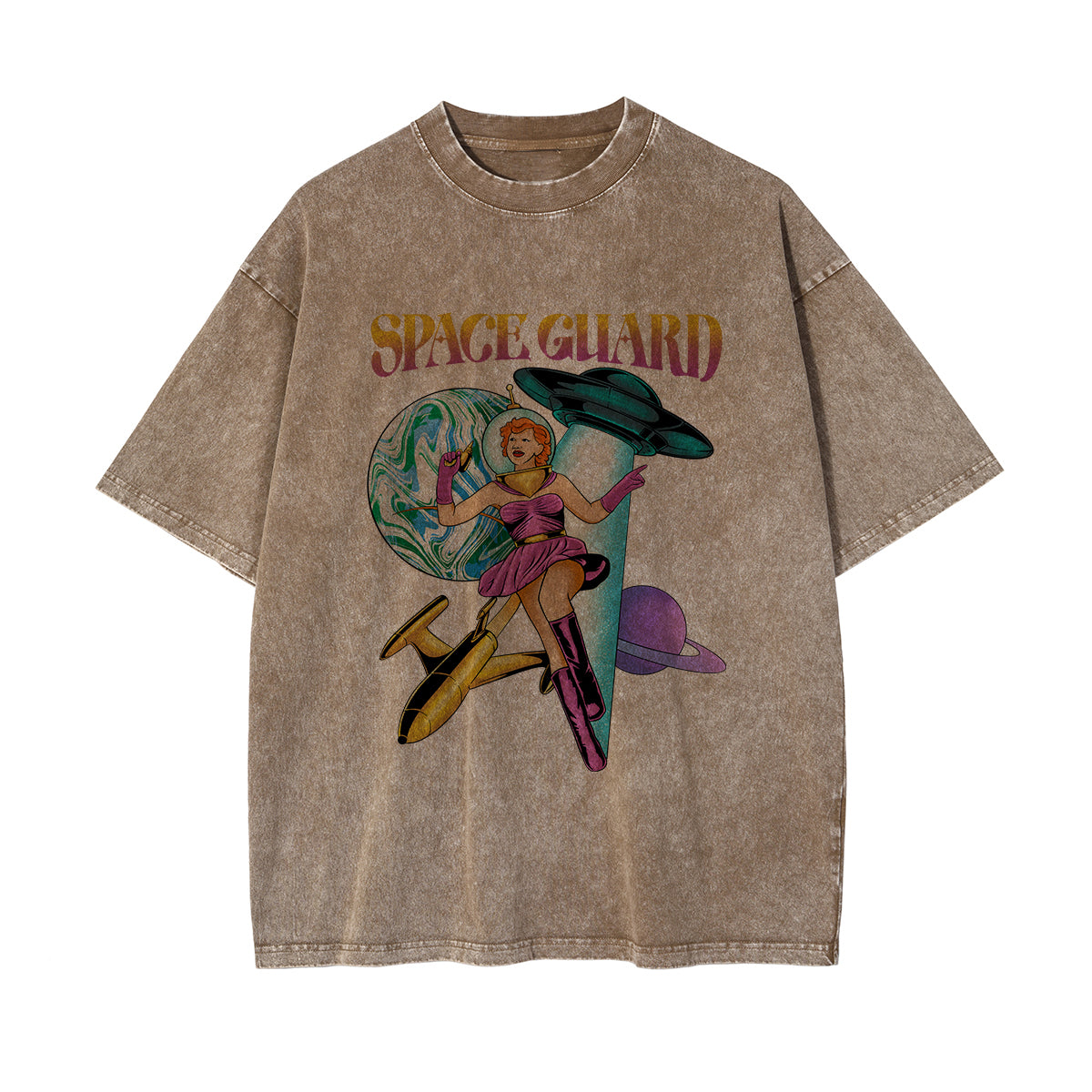 Space Guard Washed Graphic Tee-INNBLAC Fashion Apparel