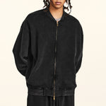 Stand Collar Double Zip Washed Sweatshirt-INNBLAC Fashion Apparel