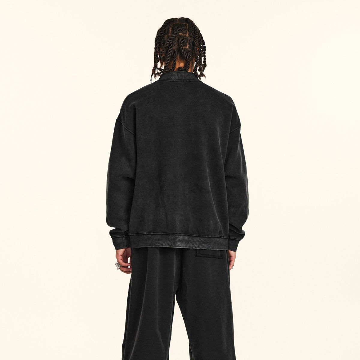 Stand Collar Double Zip Washed Sweatshirt-INNBLAC Fashion Apparel