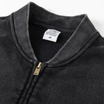 Stand Collar Double Zip Washed Sweatshirt-INNBLAC Fashion Apparel