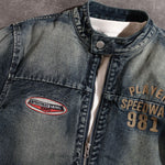 Stand Collar Zip Up Denim Jacket-INNBLAC Fashion Apparel