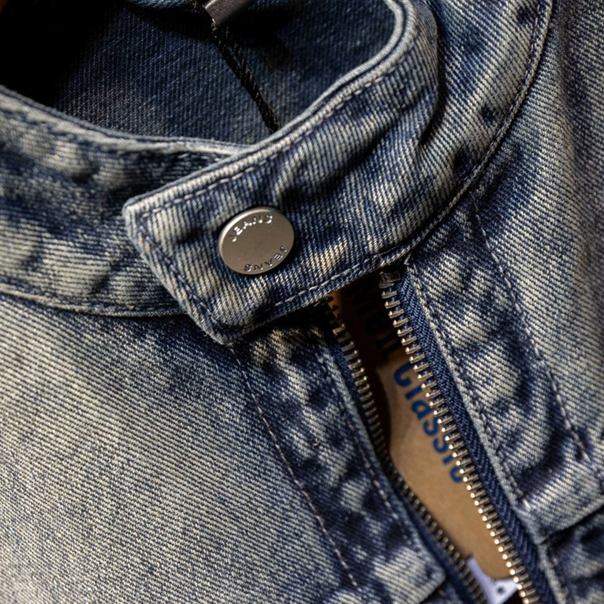 Stand Collar Zip Up Denim Jacket-INNBLAC Fashion Apparel