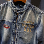 Stand Collar Zip Up Denim Jacket-INNBLAC Fashion Apparel