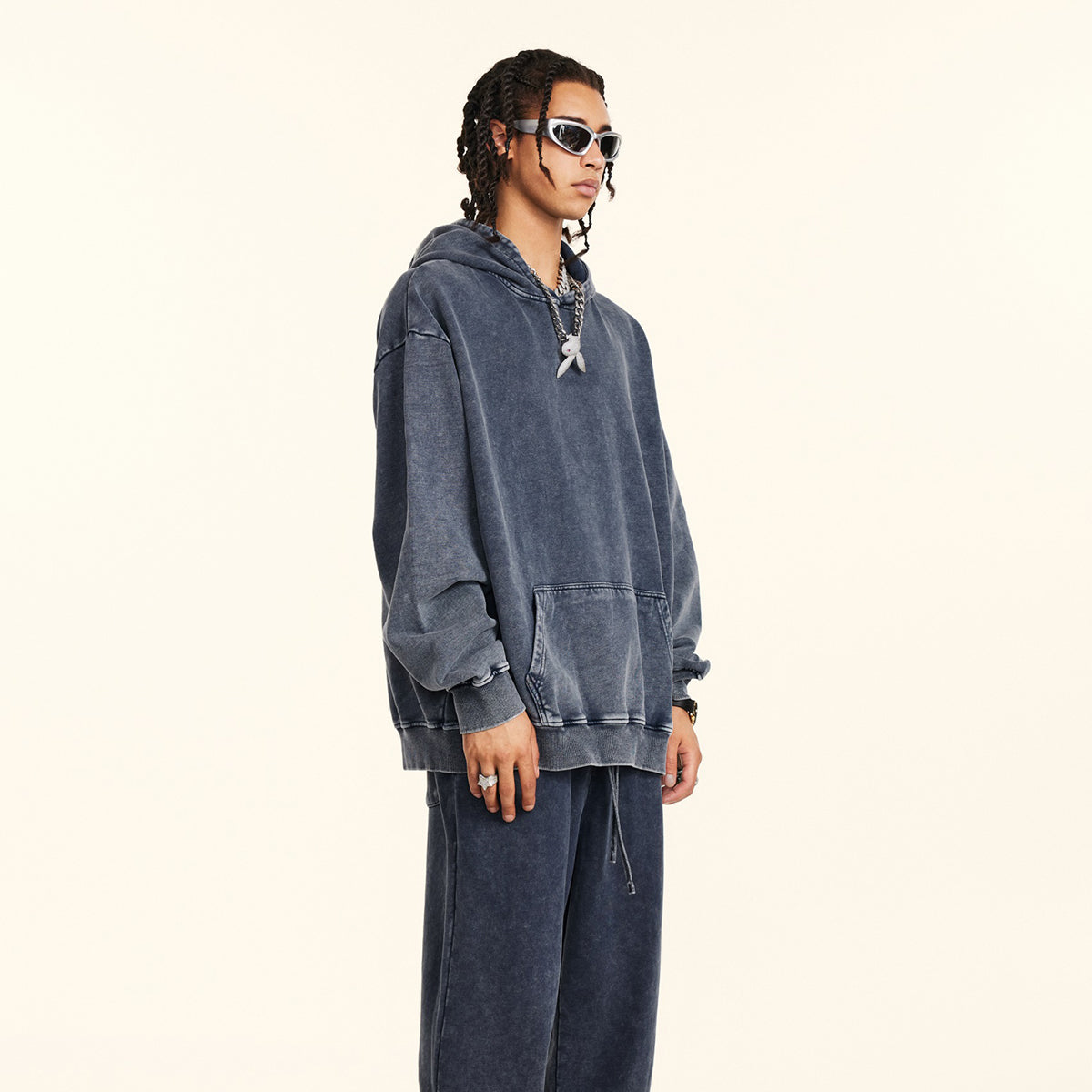 Stone Wash Kangaroo Pocket Hoodie-INNBLAC Fashion Apparel