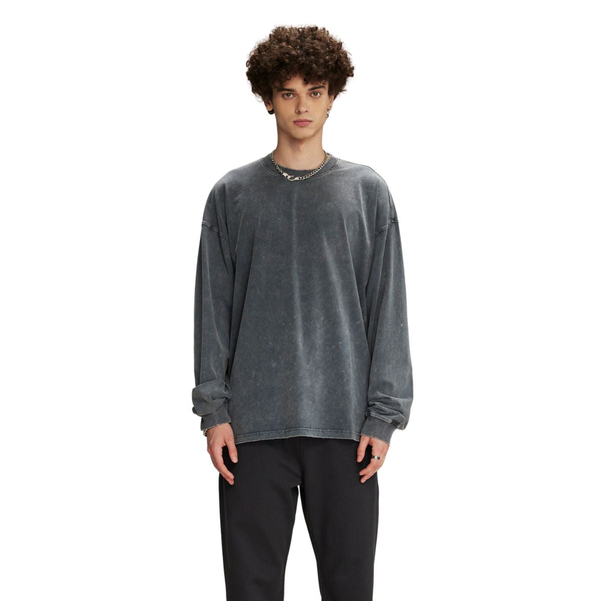 Stone Wash Long Sleeve T Shirt-INNBLAC Fashion Apparel