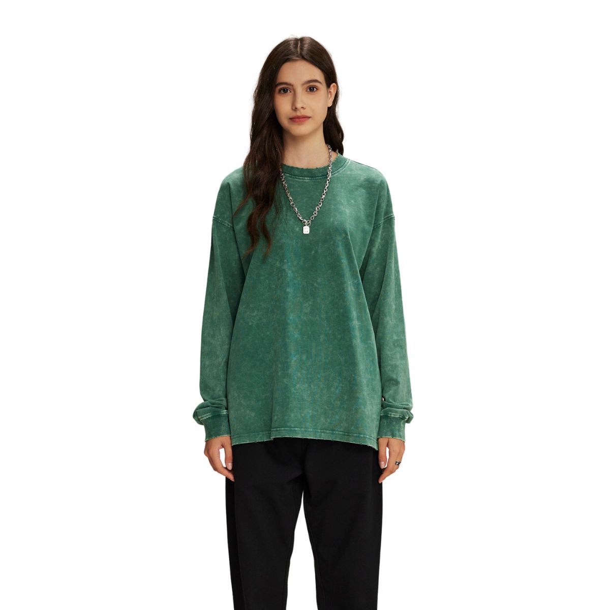 Women's Stone Wash Long Sleeve T Shirt-INNBLAC Fashion Apparel