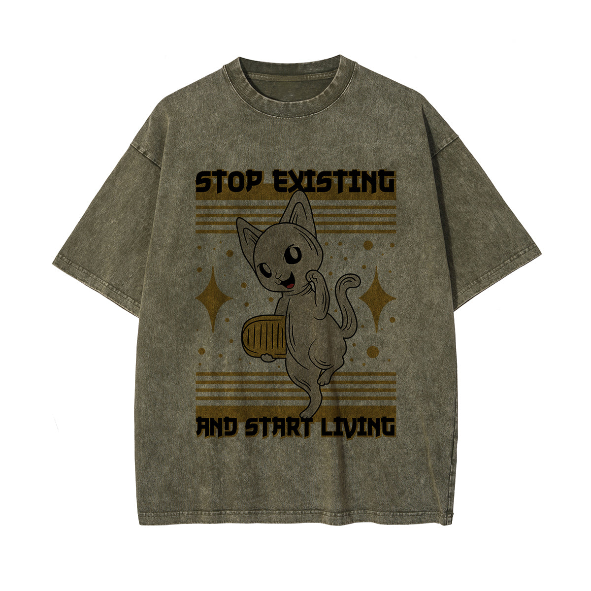 Stop Existing Graphic Washed Tee-INNBLAC Fashion Apparel