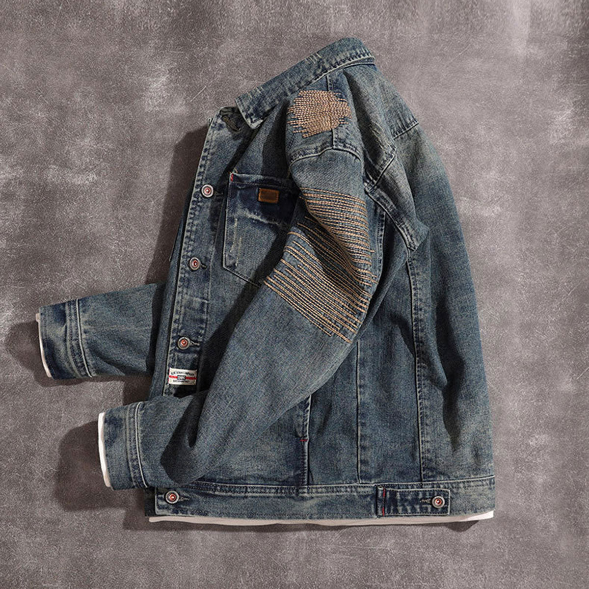 Striped Pattern Ripped Trucker Jacket-INNBLAC Fashion Apparel