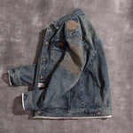 Striped Pattern Ripped Trucker Jacket-INNBLAC Fashion Apparel