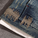 Striped Pattern Ripped Trucker Jacket-INNBLAC Fashion Apparel