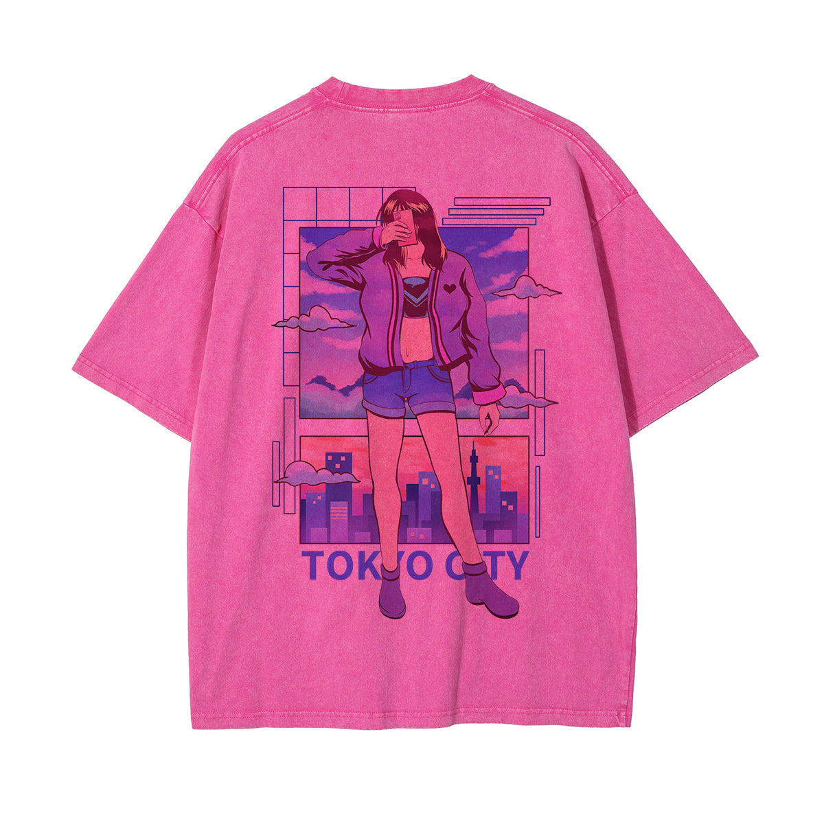 Tokyo City Graphic Washed Tee-INNBLAC Fashion Apparel