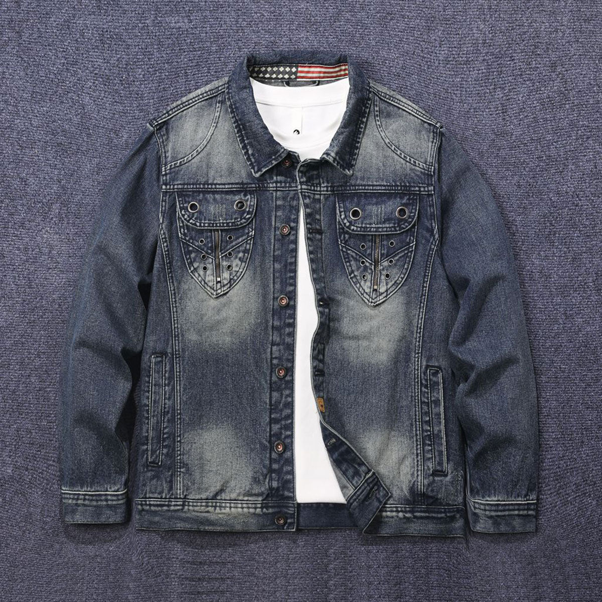 Vintage Wash Denim Trucker Jacket-INNBLAC Fashion Apparel