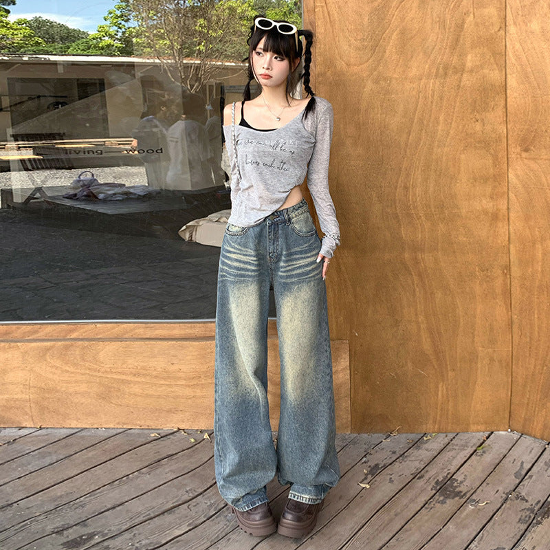 Vintage Whiskers Straight Leg Jeans-INNBLAC Fashion Apparel