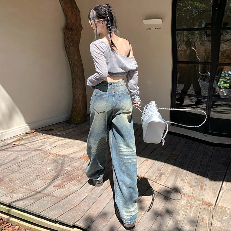 Vintage Whiskers Straight Leg Jeans-INNBLAC Fashion Apparel