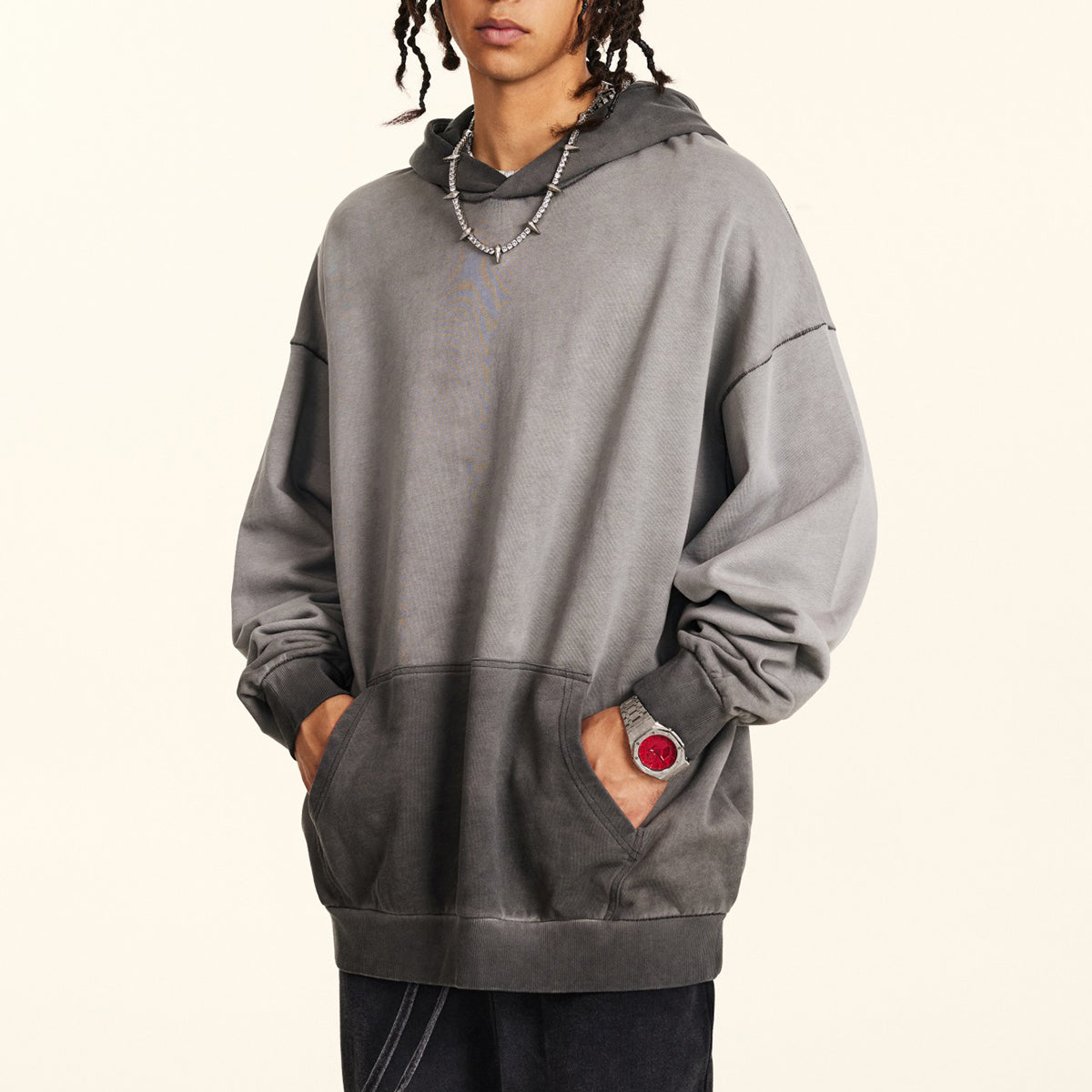 Washed Kangaroo Pocket Hoodie-INNBLAC Fashion Apparel