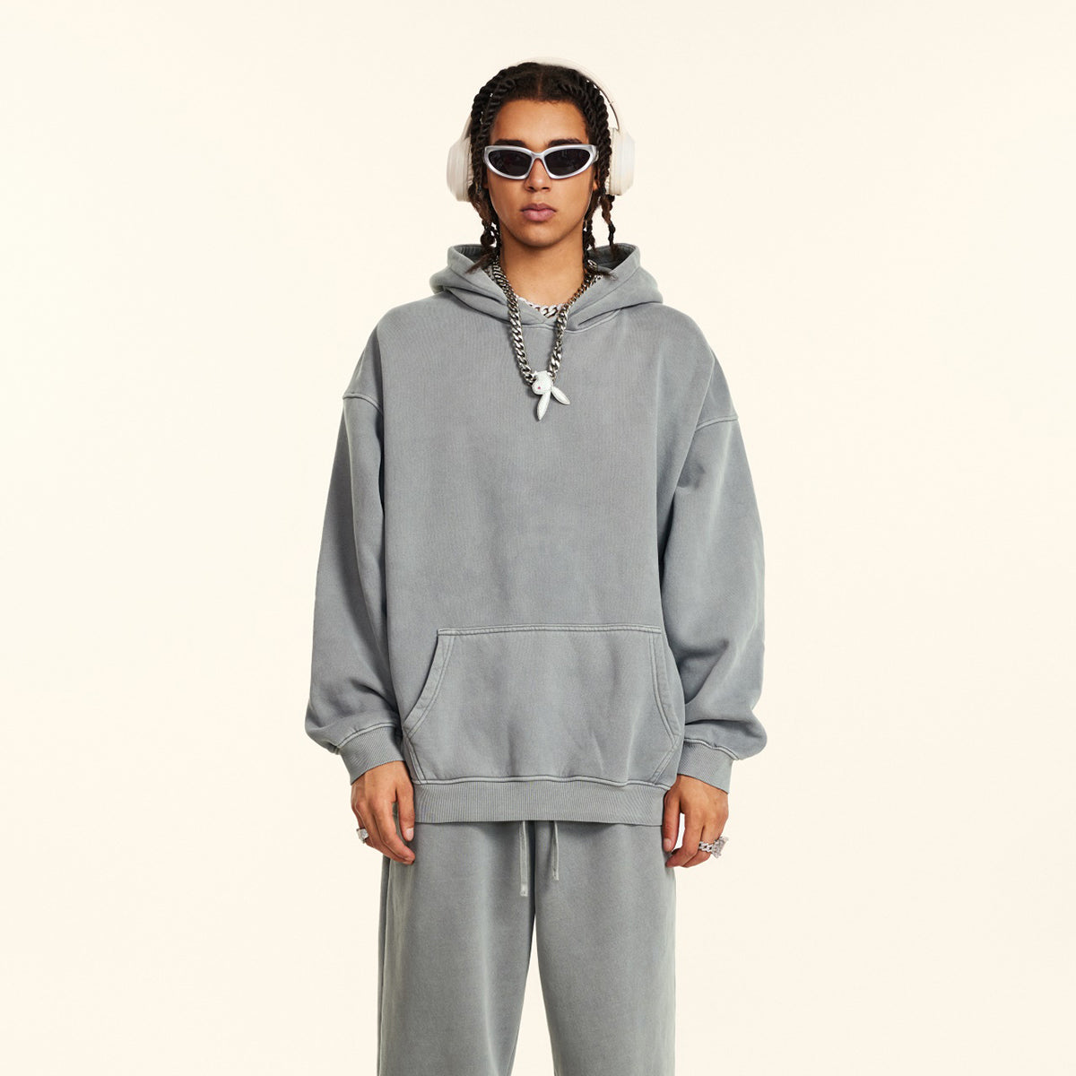 Stone Washed Hoodie Drop Shoulder-INNBLAC Fashion Apparel