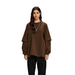 Women's Distressed Hem Mock Two Piece Sweatshirt-INNBLAC Fashion Apparel