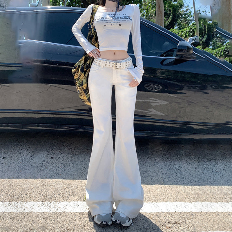 White Low Rise Skinny Flare Jeans-INNBLAC Fashion Apparel