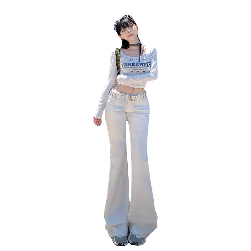 White Low Rise Skinny Flare Jeans-INNBLAC Fashion Apparel
