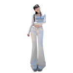 White Low Rise Skinny Flare Jeans-INNBLAC Fashion Apparel