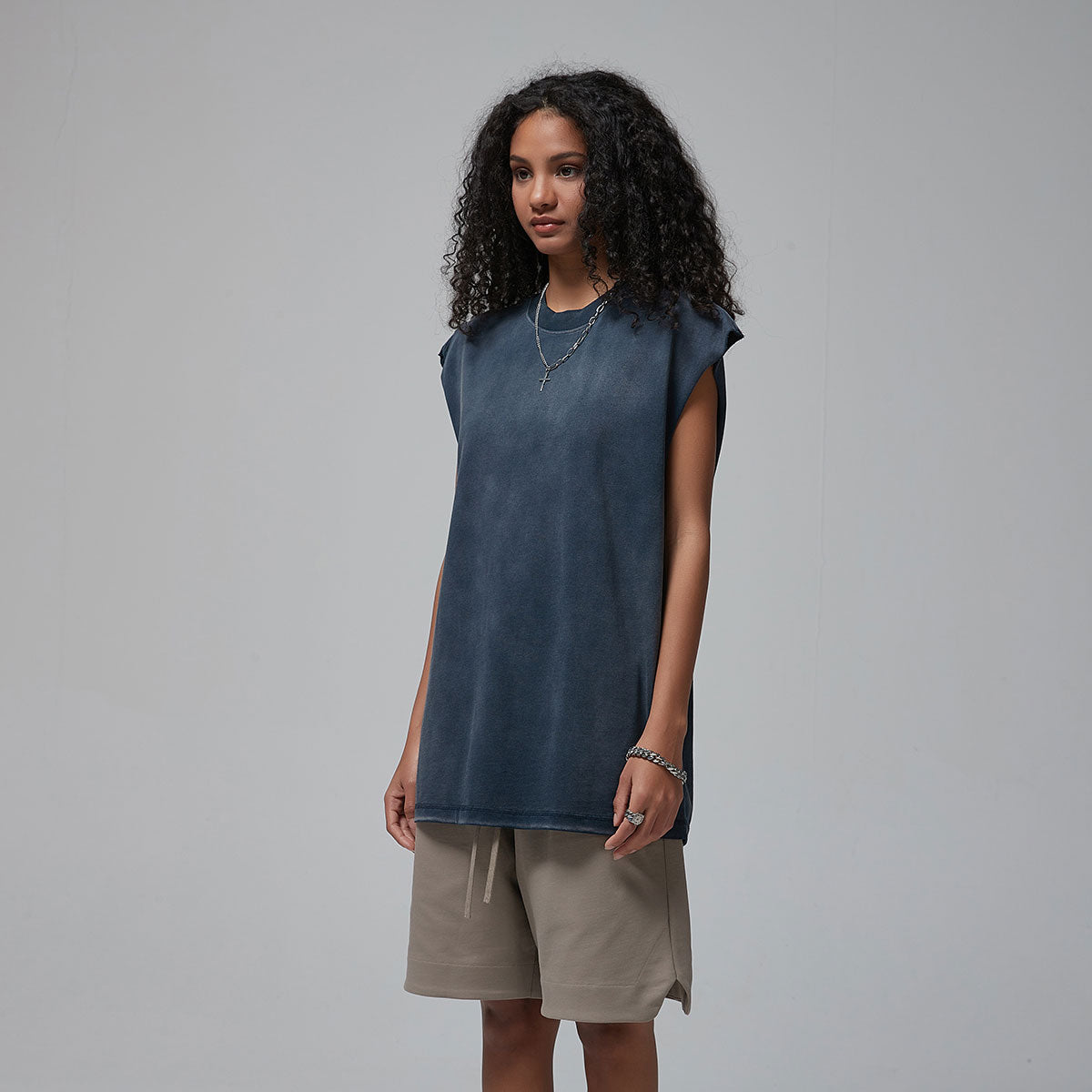 Women's Acid Wash Sleeveless T Shirt 7.5oz-INNBLAC Fashion Apparel