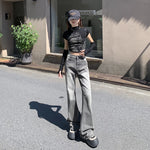 Women's Gray Faded Flare Jeans-INNBLAC Fashion Apparel