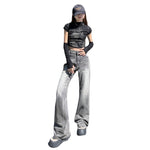 Women's Gray Faded Flare Jeans-INNBLAC Fashion Apparel