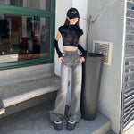 Women's Gray Faded Flare Jeans-INNBLAC Fashion Apparel