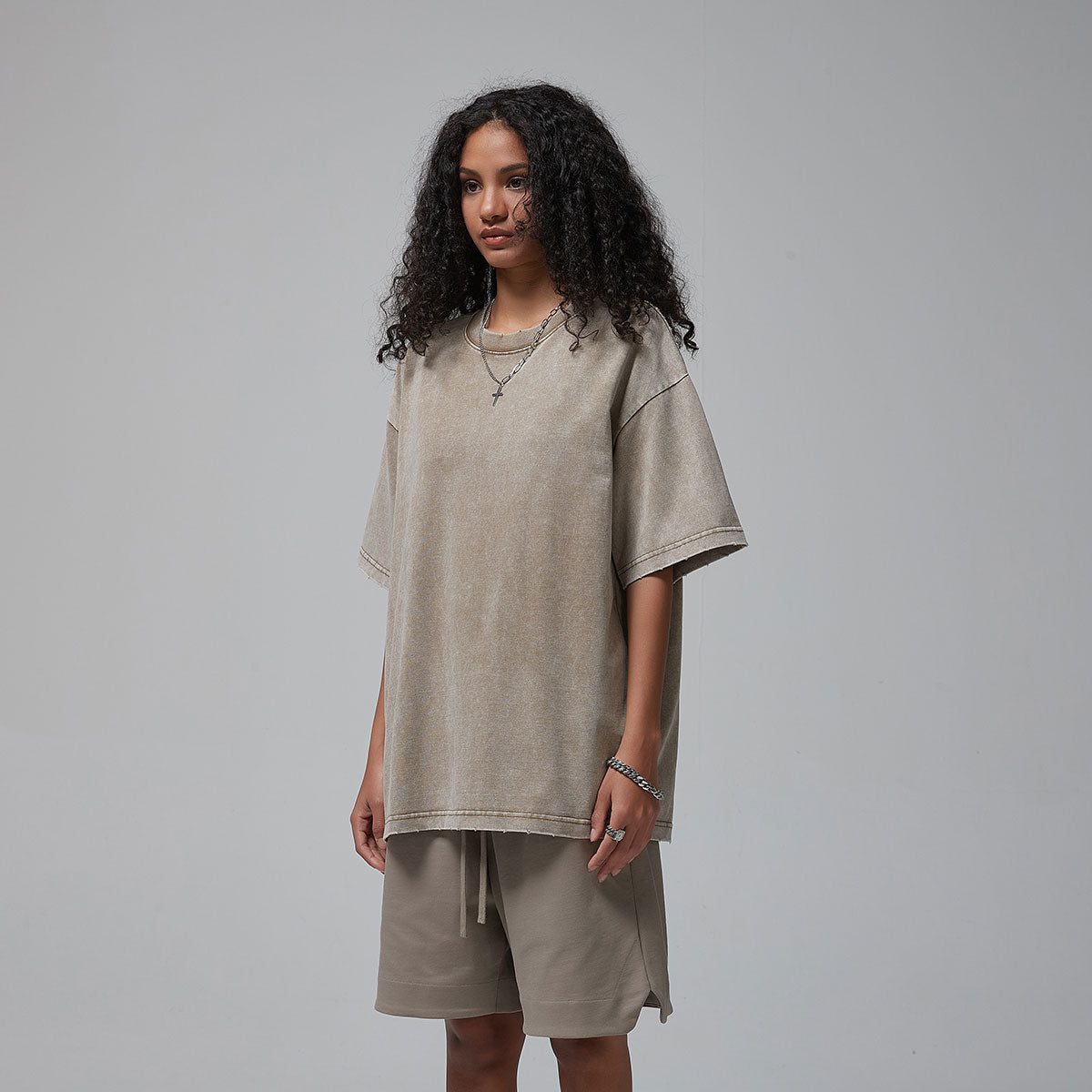 Women's Stone Wash Distressed Tee 8oz-INNBLAC Fashion Apparel