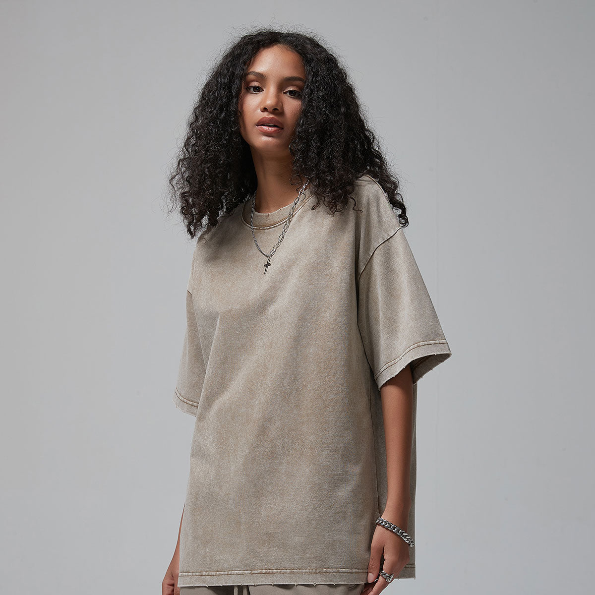 Women's Stone Wash Distressed Tee 8oz-INNBLAC Fashion Apparel