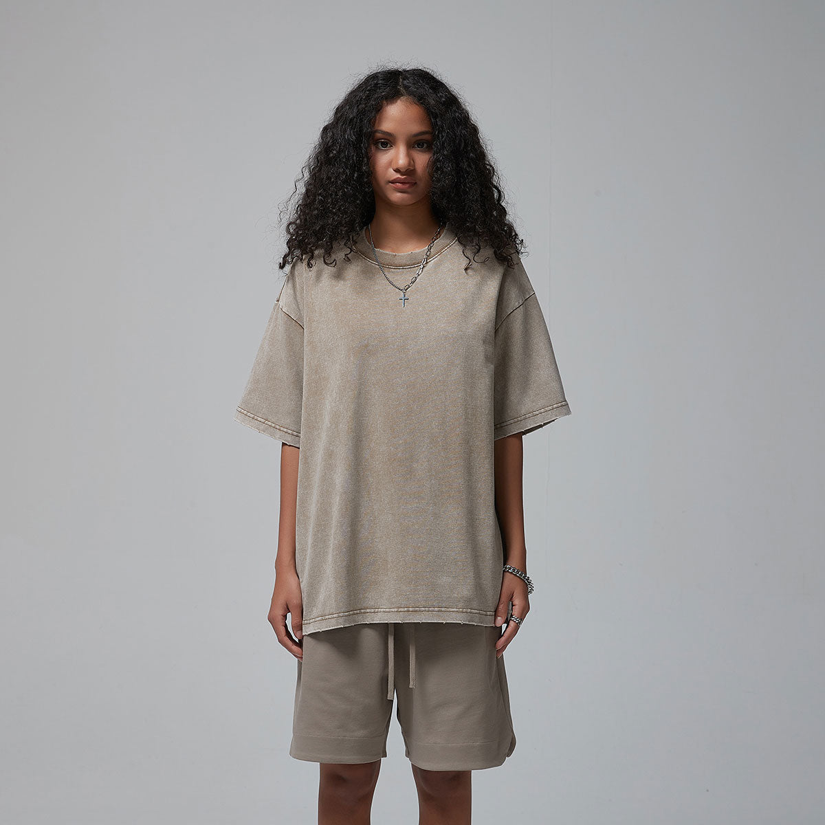Women's Stone Wash Distressed Tee 8oz-INNBLAC Fashion Apparel