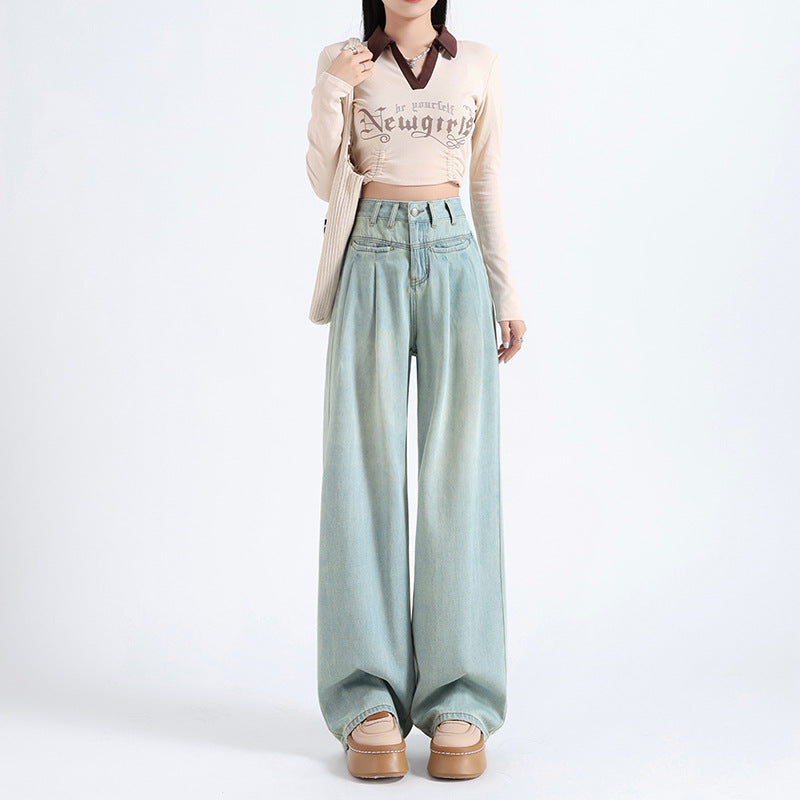 Women's Straight Leg Wrinkle Jeans-INNBLAC Fashion Apparel
