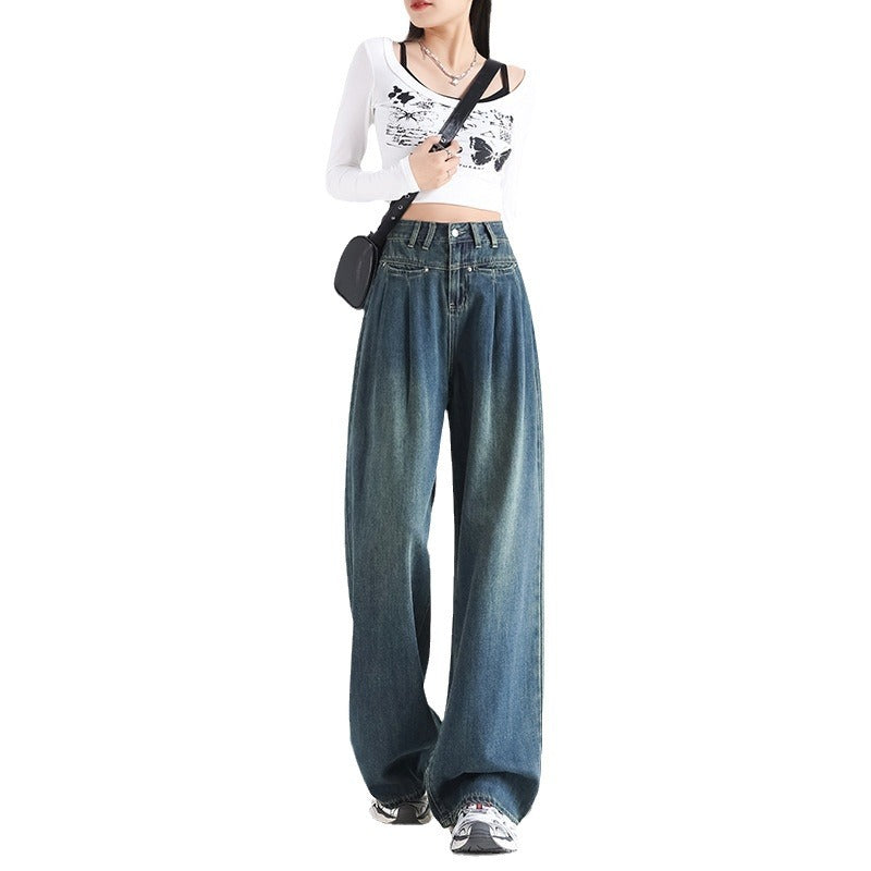Women's Straight Leg Wrinkle Jeans-INNBLAC Fashion Apparel
