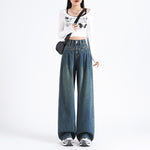 Women's Straight Leg Wrinkle Jeans-INNBLAC Fashion Apparel