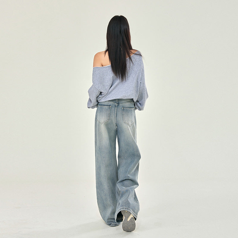 Y2K Brush Print Straight Leg Jeans-INNBLAC Fashion Apparel