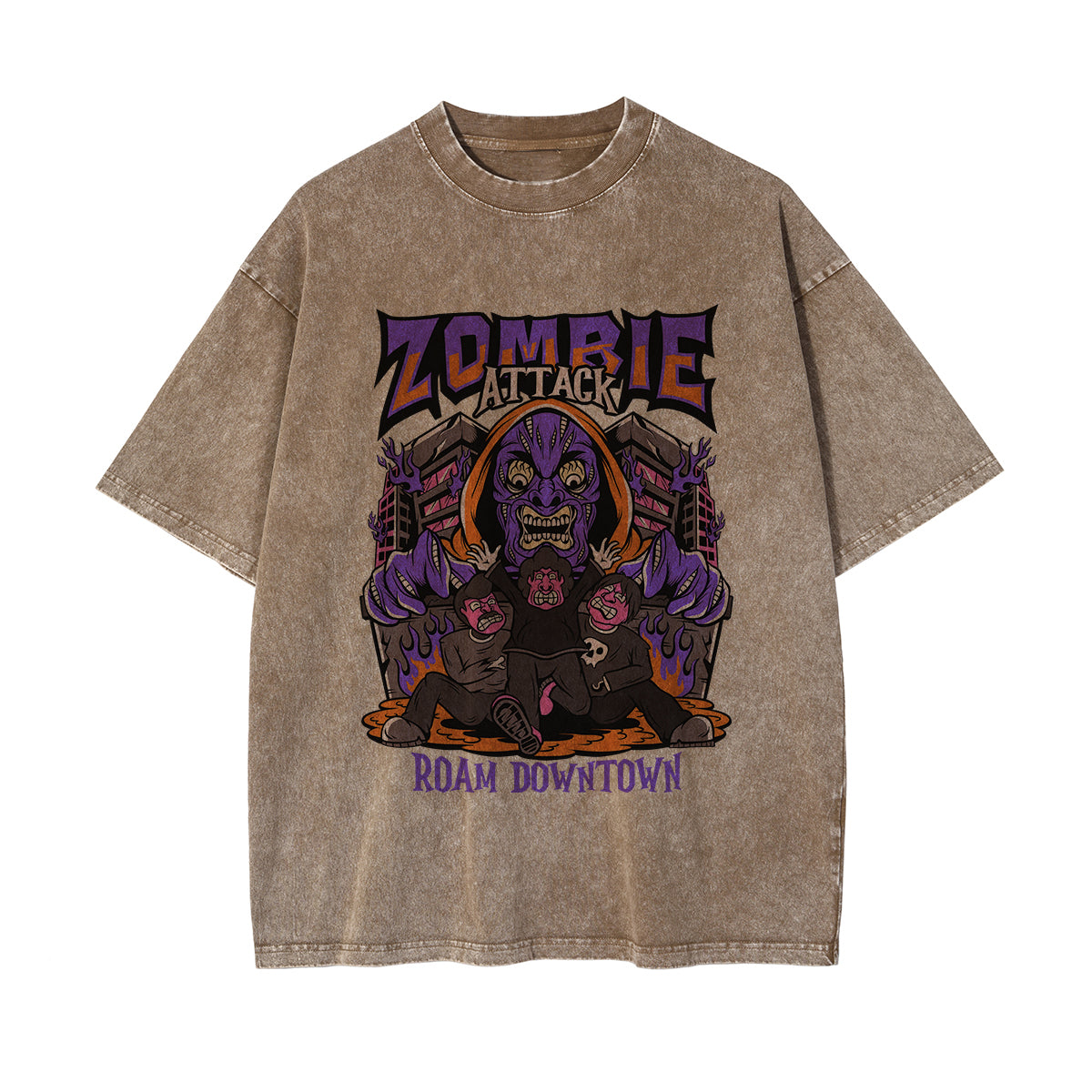 Zombie Attack Graphic Washed Tee-INNBLAC Fashion Apparel