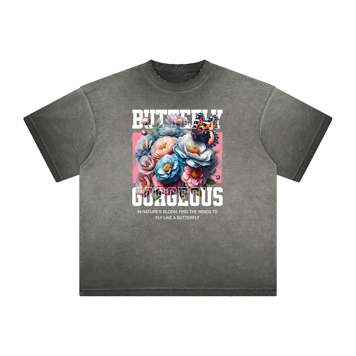Camiseta con gráfico de flores descoloridas y gruesas