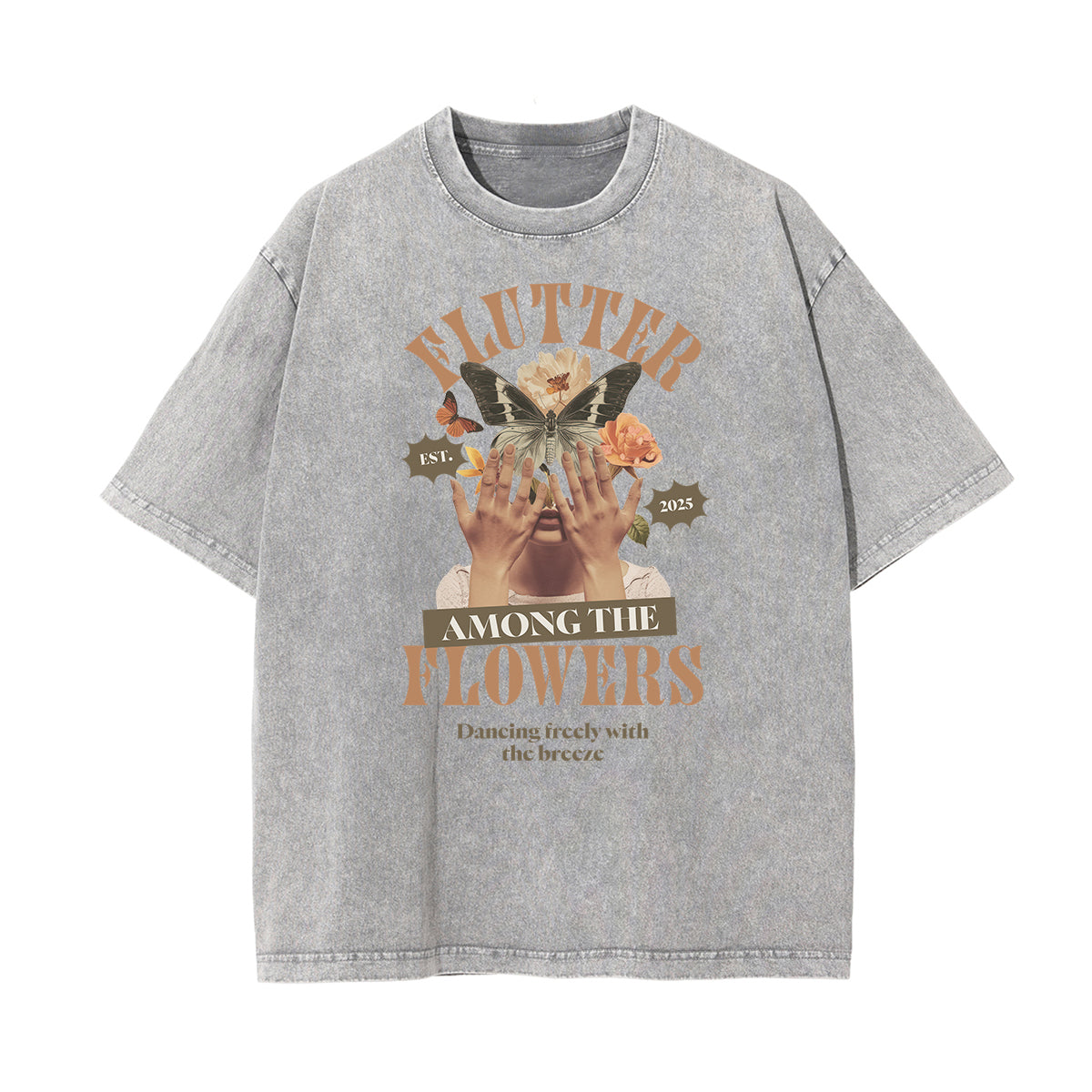 Camiseta con estampado de flores de algodón lavado
