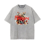 Camiseta con estampado de flores de algodón lavado