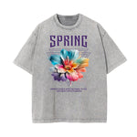Camiseta con estampado de flores de algodón lavado