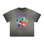 Camiseta con gráfico de flores descoloridas y gruesas