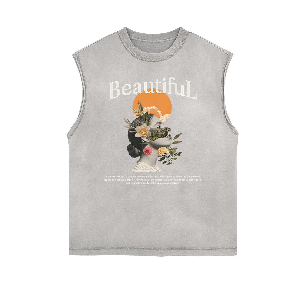 Distressed Sleeveless Blossom Graphic Tee